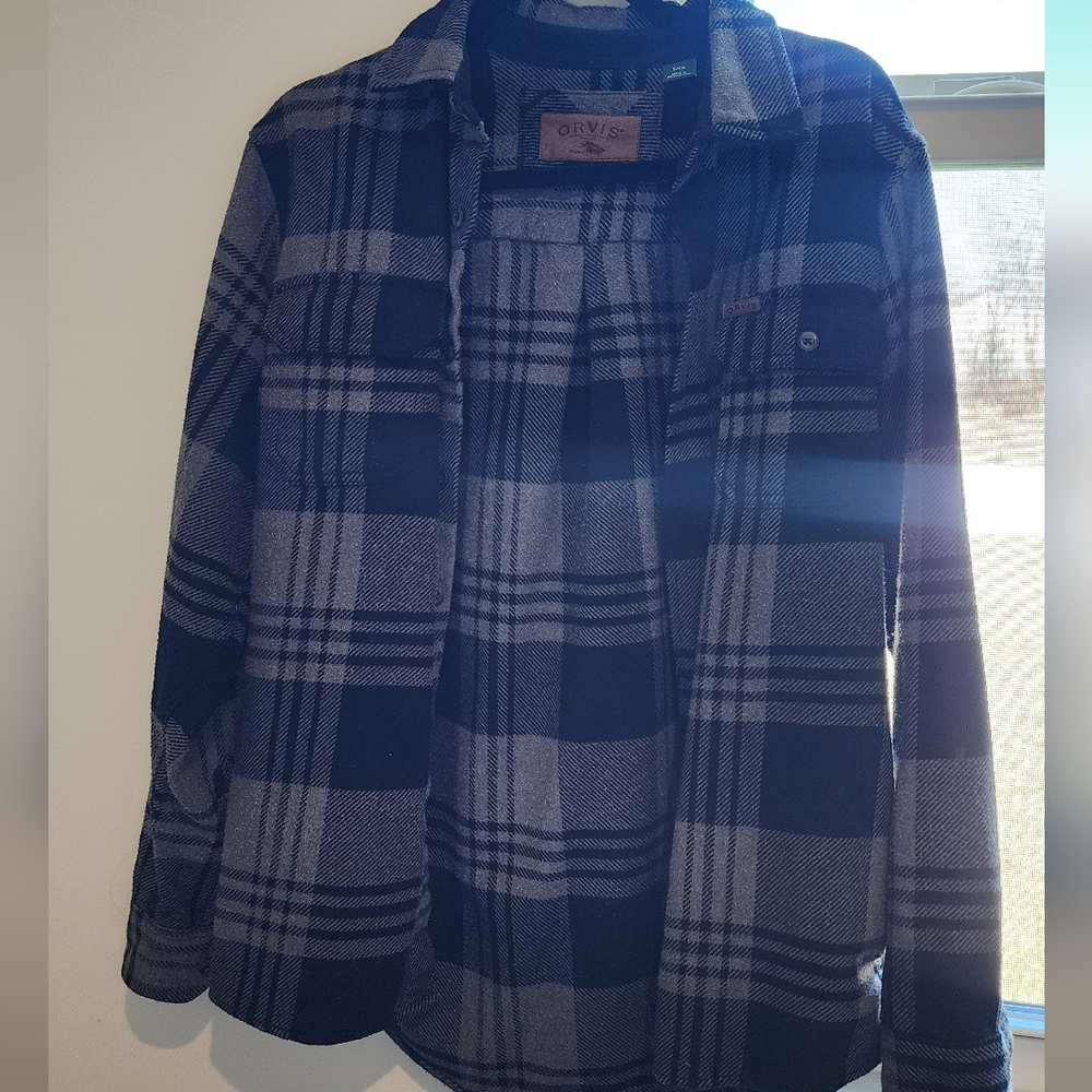 Orvis Black and Gray Checkered Plaid Shirt Men's Small